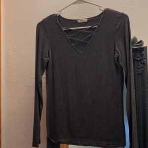 Grey long sleeve V-neck